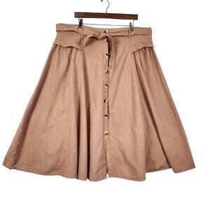 ASOS Women's Button Front Cotton/Linen Midi Skirt Pockets Belt SZ 16 Tan EUC